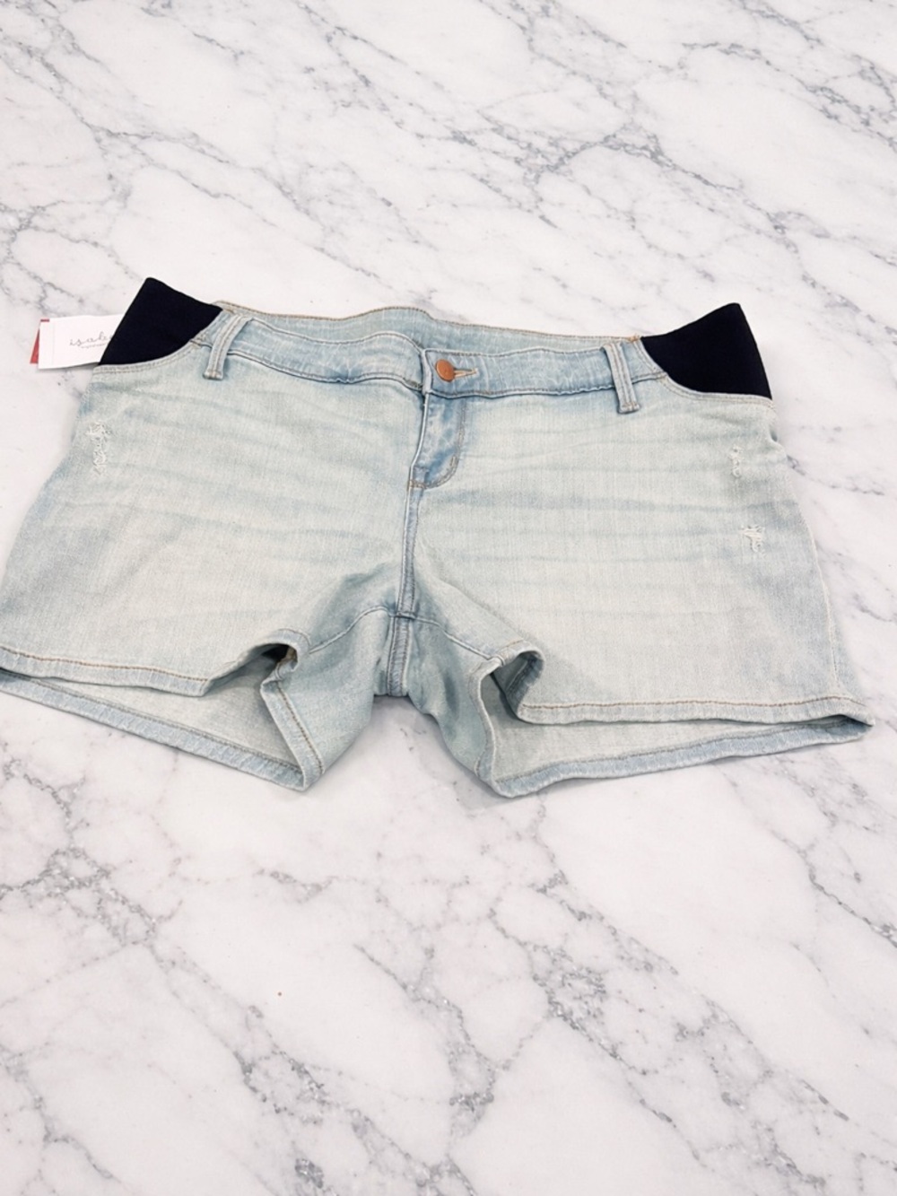 Isabel Maternity Size 12 Denim Shorts Light Wash Stretch Panel Pregnancy